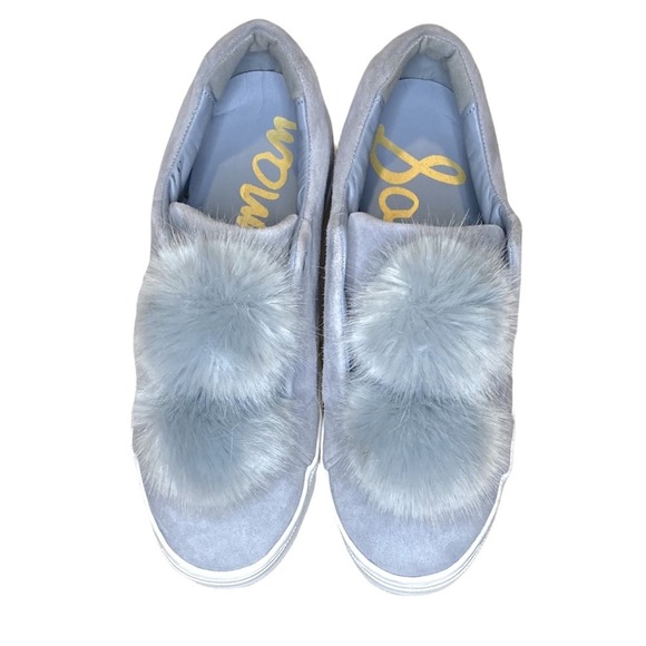 Sam Edelman Powder Blue Suede Pom Pom Sneakers Size 8.5 - Picture 4 of 11